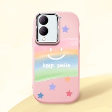 HONTINGA Vivo Y28 ile Uyumlu Kılıfı Kamera Korumalı Düşüme Önleyici Basitlik Pembe Yumuşak Silikon Telefon Kılıfı Gülümse Desenli K4-0030
