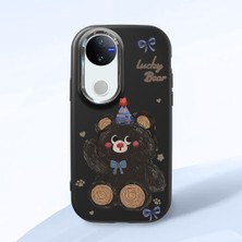 HONTINGA Vivo V50 ile Uyumlu Kılıfı Kamera Korumalı Düşüme Önleyici Basitlik Siyah Yumuşak Silikon Telefon Kılıfı Ayı Desenli K4-0032