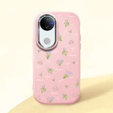 HONTINGA Vivo V50 ile Uyumlu Kılıfı Kamera Korumalı Düşüme Önleyici Basitlik Pembe Yumuşak Silikon Telefon Kılıfı Çiçek Desenli K4-0036