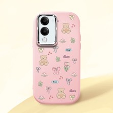 HONTINGA Vivo Y04 ile Uyumlu Kılıfı Kamera Korumalı Düşüme Önleyici Basitlik Pembe Yumuşak Silikon Telefon Kılıfı Ayı Desenli K4-0035