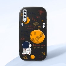 HONTINGA Samsung Galaxy A30S ile Uyumlu Kılıfı Kamera Korumalı Düşüme Önleyici Basitlik Siyah Yumuşak Silikon Telefon Kılıfı Astronot Desenli K4-0033
