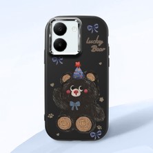 HONTINGA Vivo Y27 ile Uyumlu Kılıfı Kamera Korumalı Düşüme Önleyici Basitlik Siyah Yumuşak Silikon Telefon Kılıfı Ayı Desenli K4-0032