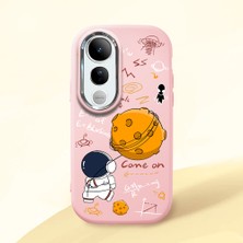 HONTINGA Vivo V50 Lite ile Uyumlu Kılıfı Kamera Korumalı Düşüme Önleyici Basitlik Pembe Yumuşak Silikon Telefon Kılıfı Astronot Desenli K4-0033
