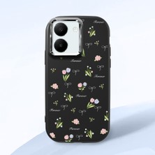 HONTINGA Vivo Y27 ile Uyumlu Kılıfı Kamera Korumalı Düşüme Önleyici Basitlik Siyah Yumuşak Silikon Telefon Kılıfı Çiçek Desenli K4-0036