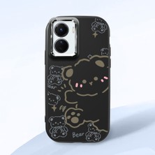 HONTINGA Vivo Y02S ile Uyumlu Kılıfı Kamera Korumalı Düşüme Önleyici Basitlik Siyah Yumuşak Silikon Telefon Kılıfı Ayı Desenli K4-0029