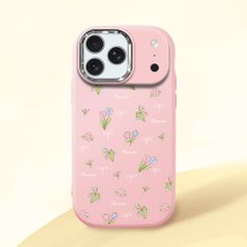 HONTINGA iPhone 17 Pro Max ile Uyumlu Kılıfı Kamera Korumalı Düşüme Önleyici Basitlik Pembe Yumuşak Silikon Telefon Kılıfı Çiçek Desenli K4-0036