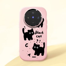 HONTINGA Vivo X300 ile Uyumlu Kılıfı Kamera Korumalı Düşüme Önleyici Basitlik Pembe Yumuşak Silikon Telefon Kılıfı Kedi Desenli K4-0028