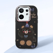 HONTINGA Vivo X200 Fe ile Uyumlu Kılıfı Kamera Korumalı Düşüme Önleyici Basitlik Siyah Yumuşak Silikon Telefon Kılıfı Ayı Desenli K4-0032