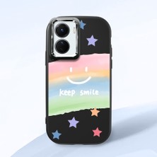HONTINGA Vivo Y02S ile Uyumlu Kılıfı Kamera Korumalı Düşüme Önleyici Basitlik Siyah Yumuşak Silikon Telefon Kılıfı Gülümse Desenli K4-0030