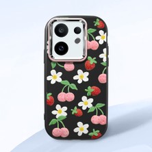 HONTINGA Vivo X200 Fe ile Uyumlu Kılıfı Kamera Korumalı Düşüme Önleyici Basitlik Siyah Yumuşak Silikon Telefon Kılıfı Çilek Desenli K4-0034