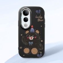 HONTINGA Vivo V50 Lite ile Uyumlu Kılıfı Kamera Korumalı Düşüme Önleyici Basitlik Siyah Yumuşak Silikon Telefon Kılıfı Ayı Desenli K4-0032