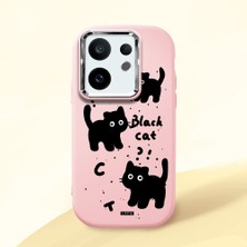 HONTINGA Vivo X200 Fe ile Uyumlu Kılıfı Kamera Korumalı Düşüme Önleyici Basitlik Pembe Yumuşak Silikon Telefon Kılıfı Kedi Desenli K4-0028