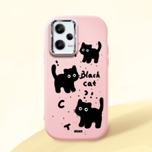 HONTINGA Poco X5 Pro 5g ile Uyumlu Kılıfı Kamera Korumalı Düşüme Önleyici Basitlik Pembe Yumuşak Silikon Telefon Kılıfı Kedi Desenli K4-0028