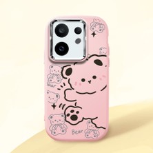 HONTINGA Vivo X200 Fe ile Uyumlu Kılıfı Kamera Korumalı Düşüme Önleyici Basitlik Pembe Yumuşak Silikon Telefon Kılıfı Ayı Desenli K4-0029