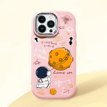 HONTINGA iPhone 14 Pro Max ile Uyumlu Kılıfı Kamera Korumalı Düşüme Önleyici Basitlik Pembe Yumuşak Silikon Telefon Kılıfı Astronot Desenli K4-0033
