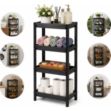 Aşkana 4 Katlı Dar Alan Düzenleyici RAF,36X23X101 Cm,siyah Plastik Organizer Raf Ünitesi,çok Amaçlı Mutfak,banyo,balkon,depolama Rafı