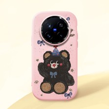 HONTINGA Vivo X200 Pro ile Uyumlu Kılıfı Kamera Korumalı Düşüme Önleyici Basitlik Pembe Yumuşak Silikon Telefon Kılıfı Ayı Desenli K4-0032