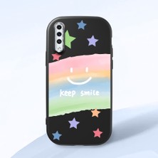 HONTINGA Samsung Galaxy A50 ile Uyumlu Kılıfı Kamera Korumalı Düşüme Önleyici Basitlik Siyah Yumuşak Silikon Telefon Kılıfı Gülümse Desenli K4-0030