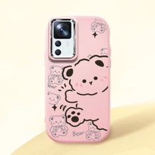 HONTINGA Xiaomi Mi 12T ile Uyumlu Kılıfı Kamera Korumalı Düşüme Önleyici Basitlik Pembe Yumuşak Silikon Telefon Kılıfı Ayı Desenli K4-0029