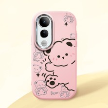 HONTINGA Vivo V50 Lite ile Uyumlu Kılıfı Kamera Korumalı Düşüme Önleyici Basitlik Pembe Yumuşak Silikon Telefon Kılıfı Ayı Desenli K4-0029