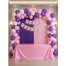 Happyloop Party Pembe & Mor & Fuşya & Gümüş Doğum Günü Parti Kutlama & Perde Masa Balon Seti 36 Parça Ürün