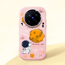 HONTINGA Vivo X200 Pro ile Uyumlu Kılıfı Kamera Korumalı Düşüme Önleyici Basitlik Pembe Yumuşak Silikon Telefon Kılıfı Astronot Desenli K4-0033