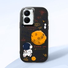HONTINGA Vivo Y02S ile Uyumlu Kılıfı Kamera Korumalı Düşüme Önleyici Basitlik Siyah Yumuşak Silikon Telefon Kılıfı Astronot Desenli K4-0033