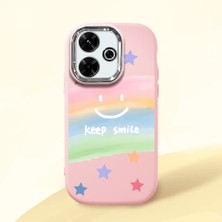 HONTINGA Xiaomi Redmi 13X ile Uyumlu Kılıfı Kamera Korumalı Düşüme Önleyici Basitlik Pembe Yumuşak Silikon Telefon Kılıfı Gülümse Desenli K4-0030