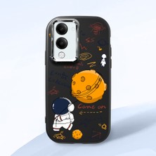HONTINGA Vivo Y04 ile Uyumlu Kılıfı Kamera Korumalı Düşüme Önleyici Basitlik Siyah Yumuşak Silikon Telefon Kılıfı Astronot Desenli K4-0033