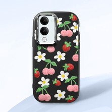 HONTINGA Vivo Y04 ile Uyumlu Kılıfı Kamera Korumalı Düşüme Önleyici Basitlik Siyah Yumuşak Silikon Telefon Kılıfı Çilek Desenli K4-0034