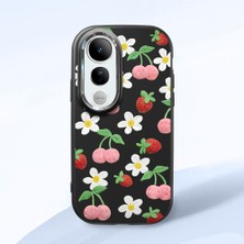HONTINGA Vivo V50 Lite ile Uyumlu Kılıfı Kamera Korumalı Düşüme Önleyici Basitlik Siyah Yumuşak Silikon Telefon Kılıfı Çilek Desenli K4-0034