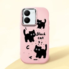 HONTINGA Vivo Y27 ile Uyumlu Kılıfı Kamera Korumalı Düşüme Önleyici Basitlik Pembe Yumuşak Silikon Telefon Kılıfı Kedi Desenli K4-0028