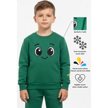 KarmeNova Buddy Gülen Yüz Baskılı Sıcak Unisex Çocuk Sweatshirt Eşofman Üstü | 4-9 Yaş