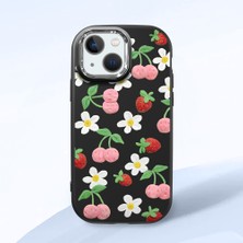 HONTINGA iPhone 13 Mini ile Uyumlu Kılıfı Kamera Korumalı Düşüme Önleyici Basitlik Siyah Yumuşak Silikon Telefon Kılıfı Çilek Desenli K4-0034