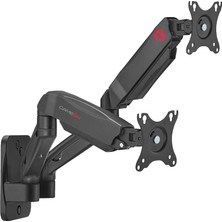 Gameon GO-5008 Ekonomi Yaylı Destekli Duvara Monte Çift Monitör Kolu Oyun ve Ofis Kullanımı Için, 17" - 32", Her Kol 9 Kg'ya Kadar - Siyah