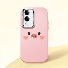 HONTINGA Vivo Y04 ile Uyumlu Kılıfı Kamera Korumalı Düşüme Önleyici Basitlik Pembe Yumuşak Silikon Telefon Kılıfı Yaratıcı Desenli K4-0031