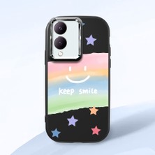 HONTINGA Vivo Y28 ile Uyumlu Kılıfı Kamera Korumalı Düşüme Önleyici Basitlik Siyah Yumuşak Silikon Telefon Kılıfı Gülümse Desenli K4-0030