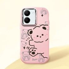 HONTINGA Vivo Y27 ile Uyumlu Kılıfı Kamera Korumalı Düşüme Önleyici Basitlik Pembe Yumuşak Silikon Telefon Kılıfı Ayı Desenli K4-0029