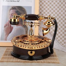 Linalp Nostaljik Telefon Müzik Kutusu Çekmeceli Takı Kutusu Dekoratif Retro Hediyelik Koyu Kahve 841212S8451S