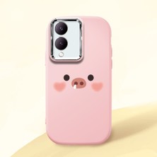 HONTINGA Vivo Y28 ile Uyumlu Kılıfı Kamera Korumalı Düşüme Önleyici Basitlik Pembe Yumuşak Silikon Telefon Kılıfı Yaratıcı Desenli K4-0031