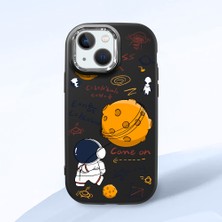 HONTINGA iPhone 13 Mini ile Uyumlu Kılıfı Kamera Korumalı Düşüme Önleyici Basitlik Siyah Yumuşak Silikon Telefon Kılıfı Astronot Desenli K4-0033