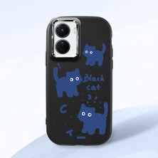 HONTINGA Vivo Y02S ile Uyumlu Kılıfı Kamera Korumalı Düşüme Önleyici Basitlik Siyah Yumuşak Silikon Telefon Kılıfı Kedi Desenli K4-0028