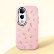HONTINGA Vivo V50 Lite ile Uyumlu Kılıfı Kamera Korumalı Düşüme Önleyici Basitlik Pembe Yumuşak Silikon Telefon Kılıfı Çiçek Desenli K4-0036