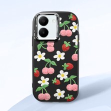 HONTINGA Vivo Y27 ile Uyumlu Kılıfı Kamera Korumalı Düşüme Önleyici Basitlik Siyah Yumuşak Silikon Telefon Kılıfı Çilek Desenli K4-0034