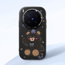 HONTINGA Vivo X300 Pro ile Uyumlu Kılıfı Kamera Korumalı Düşüme Önleyici Basitlik Siyah Yumuşak Silikon Telefon Kılıfı Ayı Desenli K4-0032