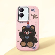 HONTINGA Vivo Y28 ile Uyumlu Kılıfı Kamera Korumalı Düşüme Önleyici Basitlik Pembe Yumuşak Silikon Telefon Kılıfı Ayı Desenli K4-0032