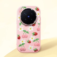 HONTINGA Vivo X300 Pro ile Uyumlu Kılıfı Kamera Korumalı Düşüme Önleyici Basitlik Pembe Yumuşak Silikon Telefon Kılıfı Çilek Desenli K4-0034