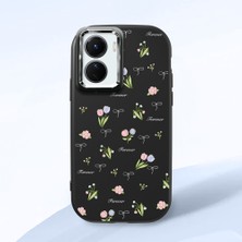 HONTINGA Vivo Y02S ile Uyumlu Kılıfı Kamera Korumalı Düşüme Önleyici Basitlik Siyah Yumuşak Silikon Telefon Kılıfı Çiçek Desenli K4-0036