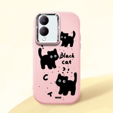HONTINGA Vivo Y28 ile Uyumlu Kılıfı Kamera Korumalı Düşüme Önleyici Basitlik Pembe Yumuşak Silikon Telefon Kılıfı Kedi Desenli K4-0028
