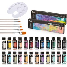 Rich Mastermix 24 Renk x 60 cc Akrilik Boya Seti Fırça Seti ve Palet ile Sanatsal Projeler İçin İdeal